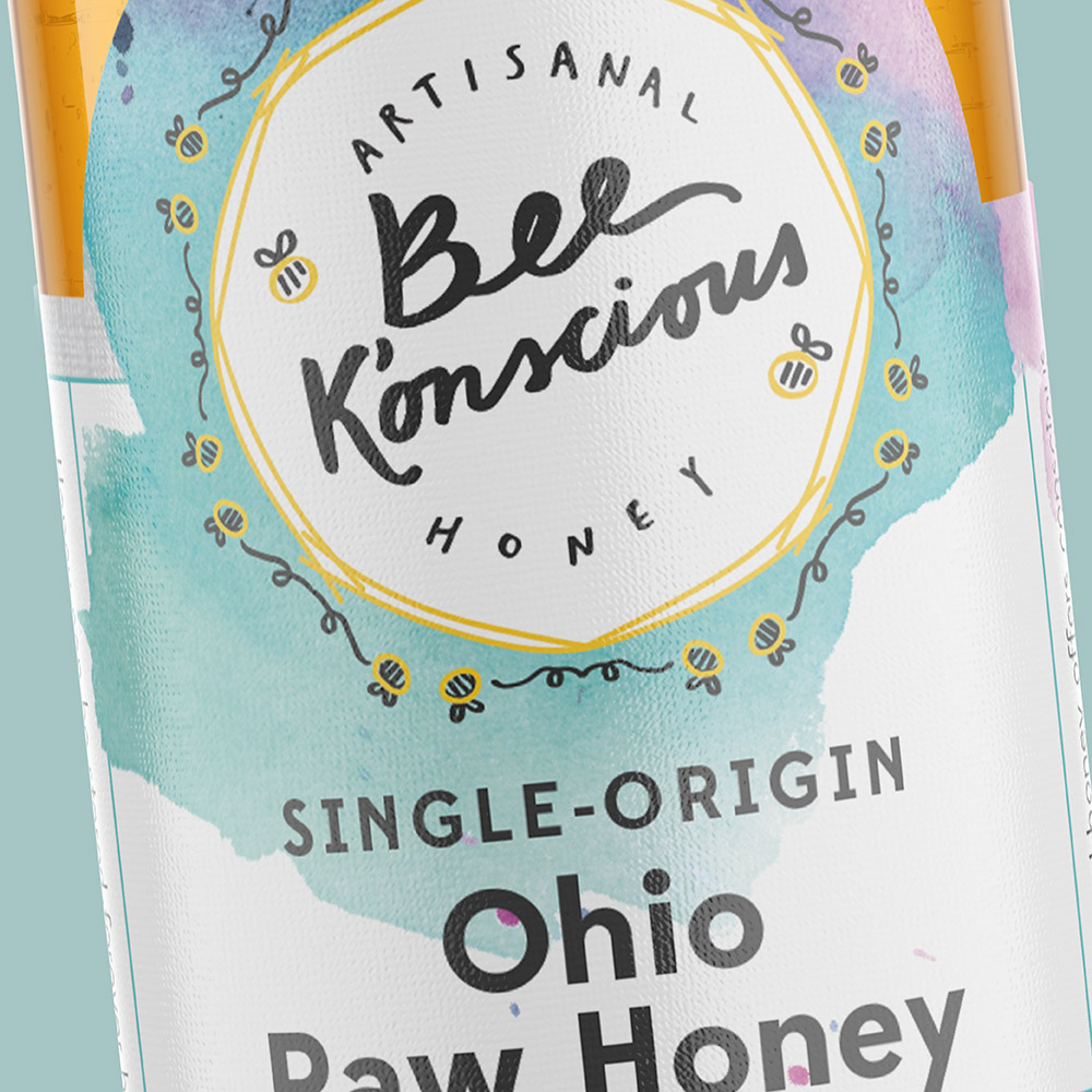 Ohio raw honey food packaging design for bee k'onscious