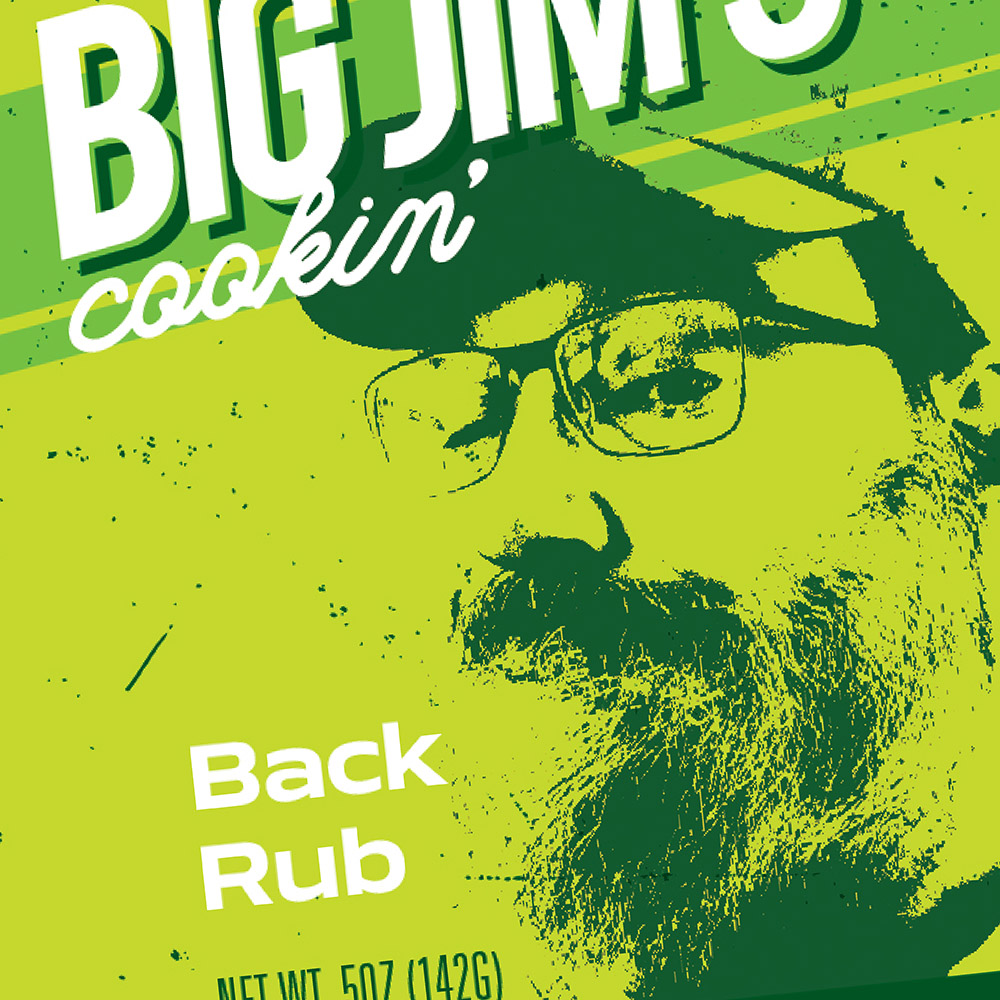 back rub food packaging design for big Jim's cookin'