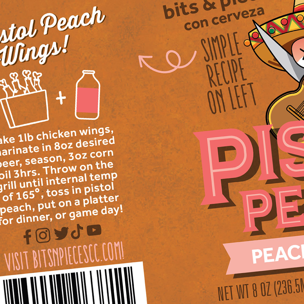 pistol peach food packaging design for bits & pieces