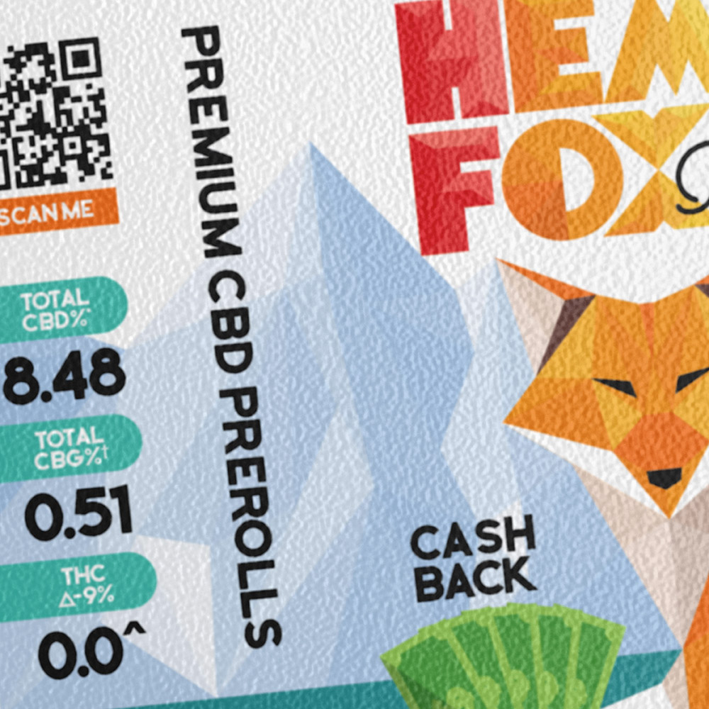 cash back cbd preroll cannabis packaging design for hemp fox farms