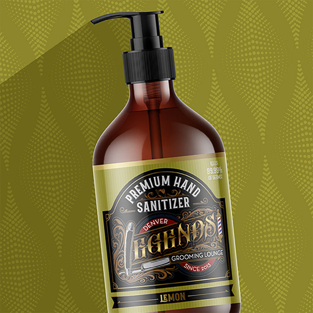 lemon hand sanitizer packaging design for legends grooming lounge