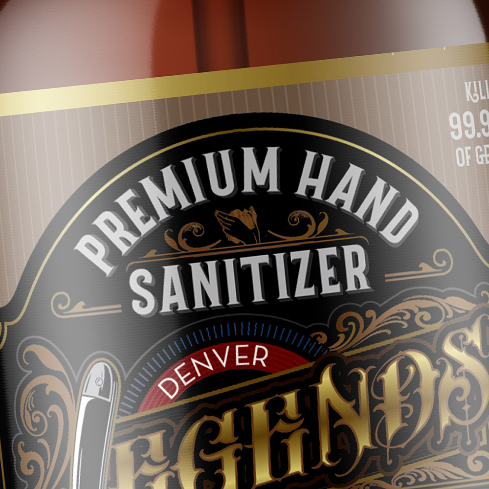 sandalwood hand sanitizer packaging design for legends grooming lounge