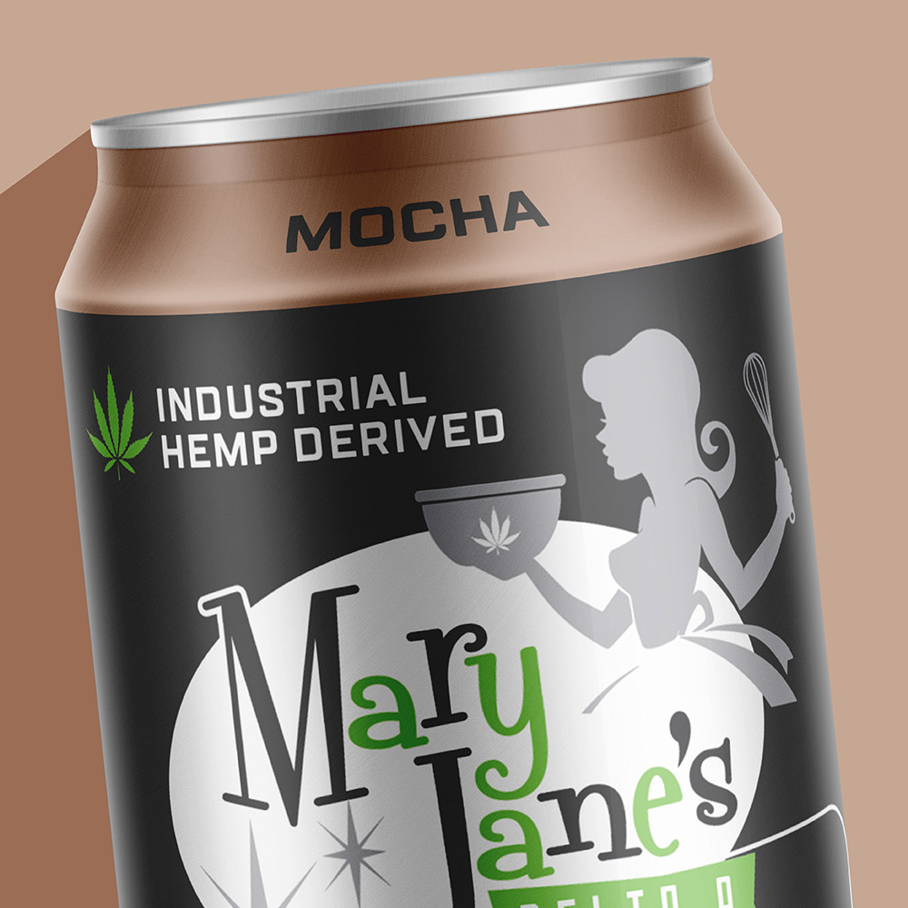 mocha delta 8 cold brewed coffee cannabis beverage packaging design for Mary Janes