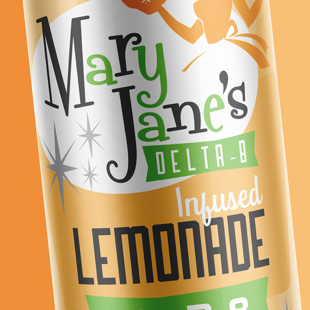 mango delta 8 lemonade cannabis beverage packaging design for Mary Janes
