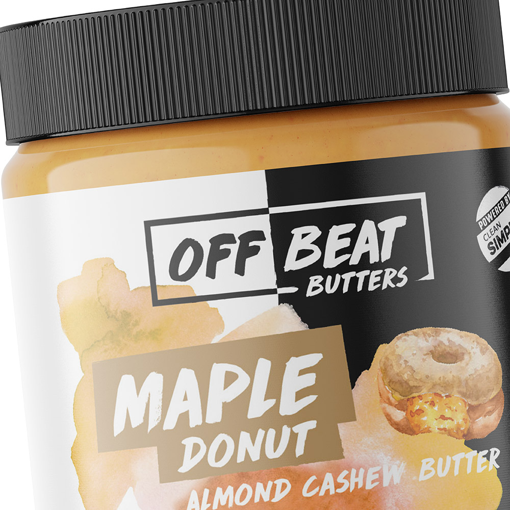 maple donut nut butter food packaging design for offbeat butters