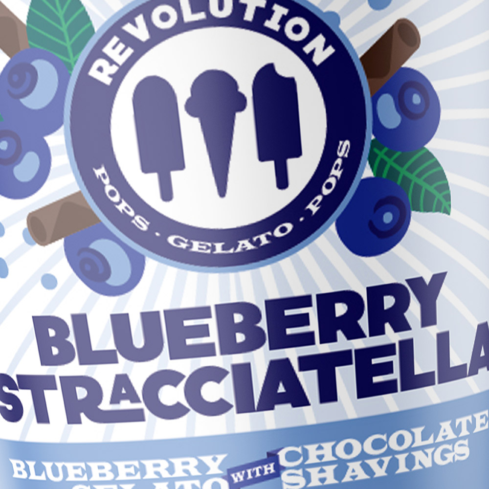 blueberry stracciatella gelato food packaging design for revolution artisan pops