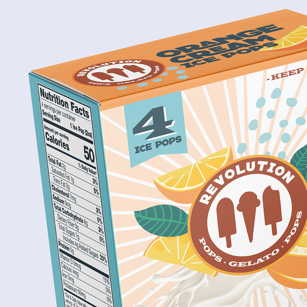 orange cream ice pops food packaging design for revolution artisan pops