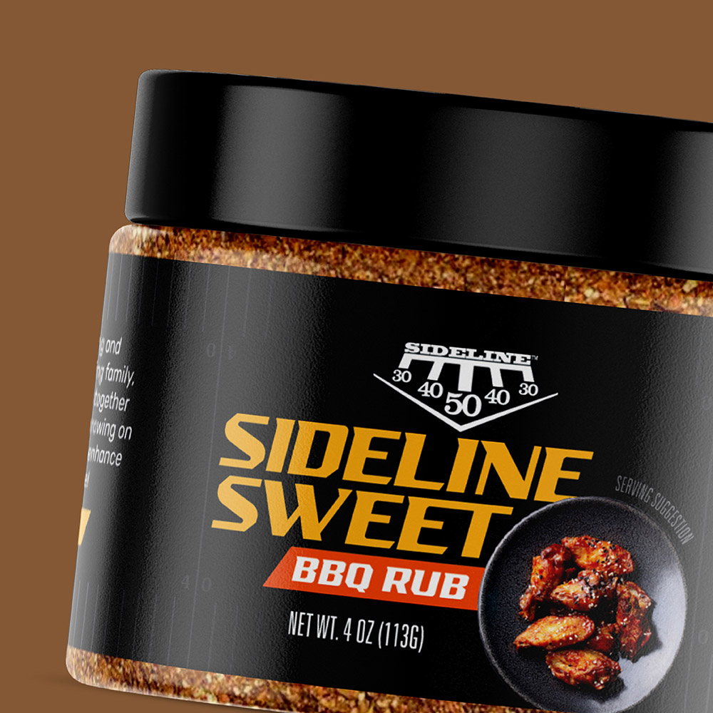 sideline sweet bbq rub food packaging design for sideline brand
