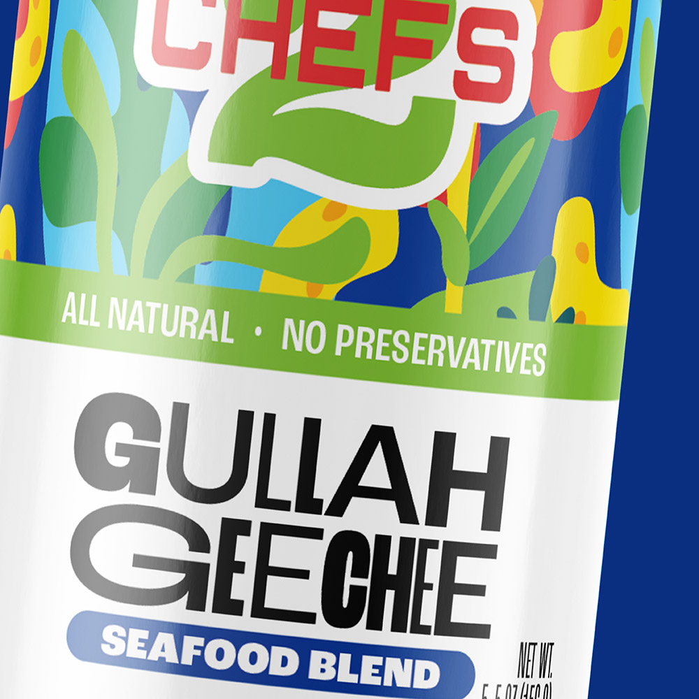 Gullah Geechee seafood blend food packaging design for 2 chefs