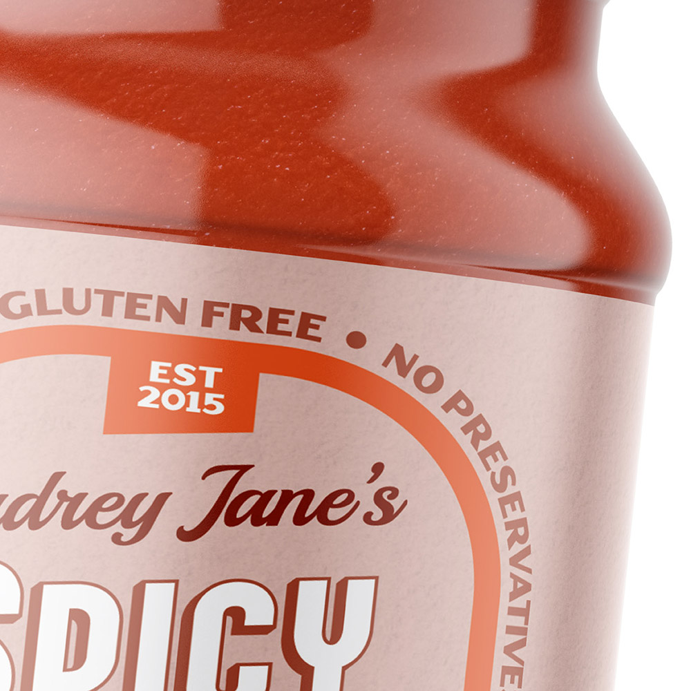 spicy arrabbiata pasta sauce food packaging design for Audrey Jane's pizza kitchen