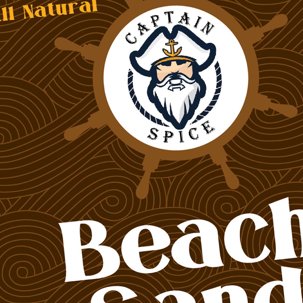 beach sand food packaging design for captain spice co