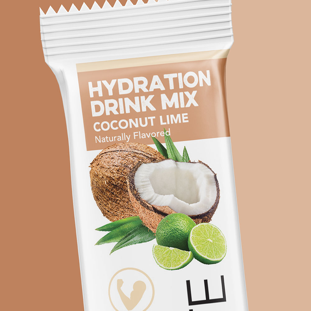 coconut lime hydration drink mix supplement packaging design for clean simple eats