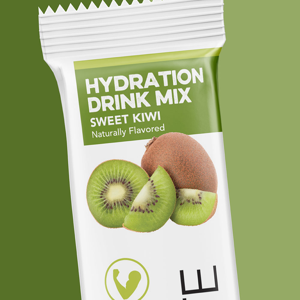 sweet kiwi hydration drink mix supplement packaging design for clean simple eats