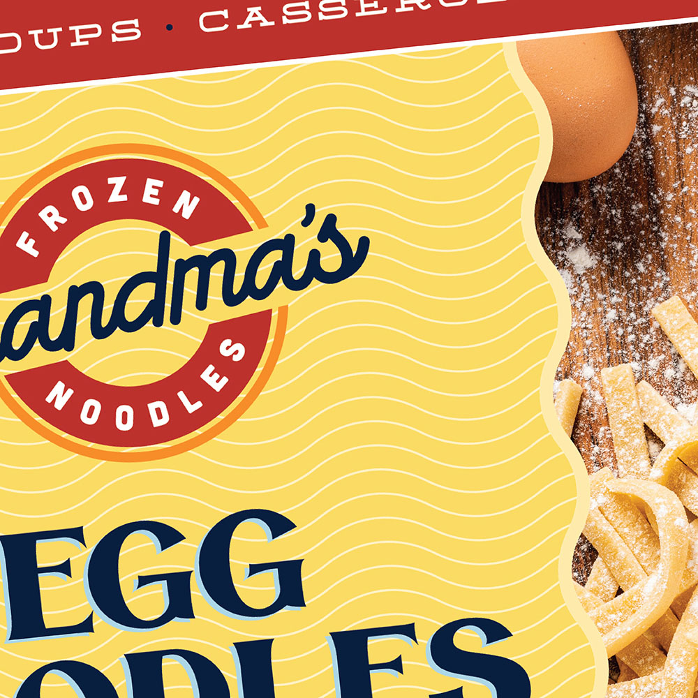egg noodles wide food packaging design for grandma's noodles