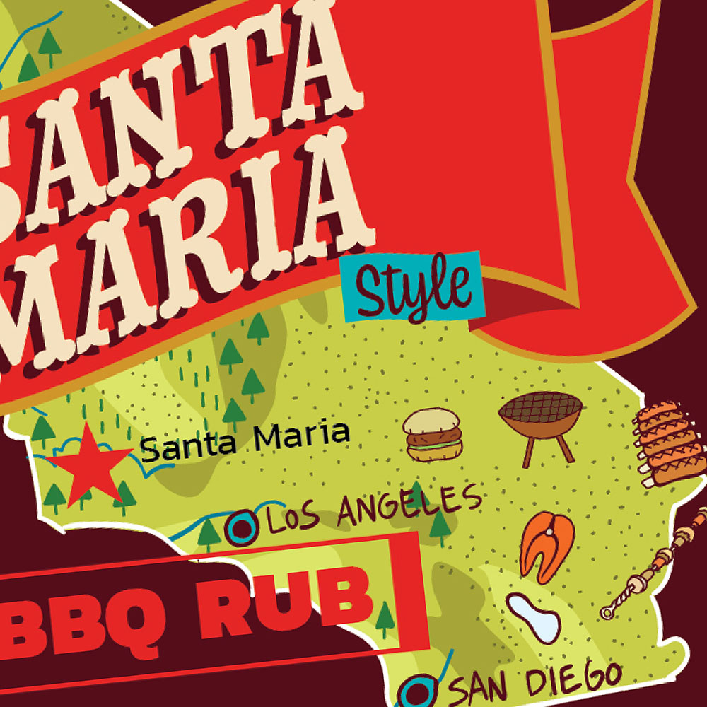 Santa Maria style bbq rub food packaging design for lucky sevens