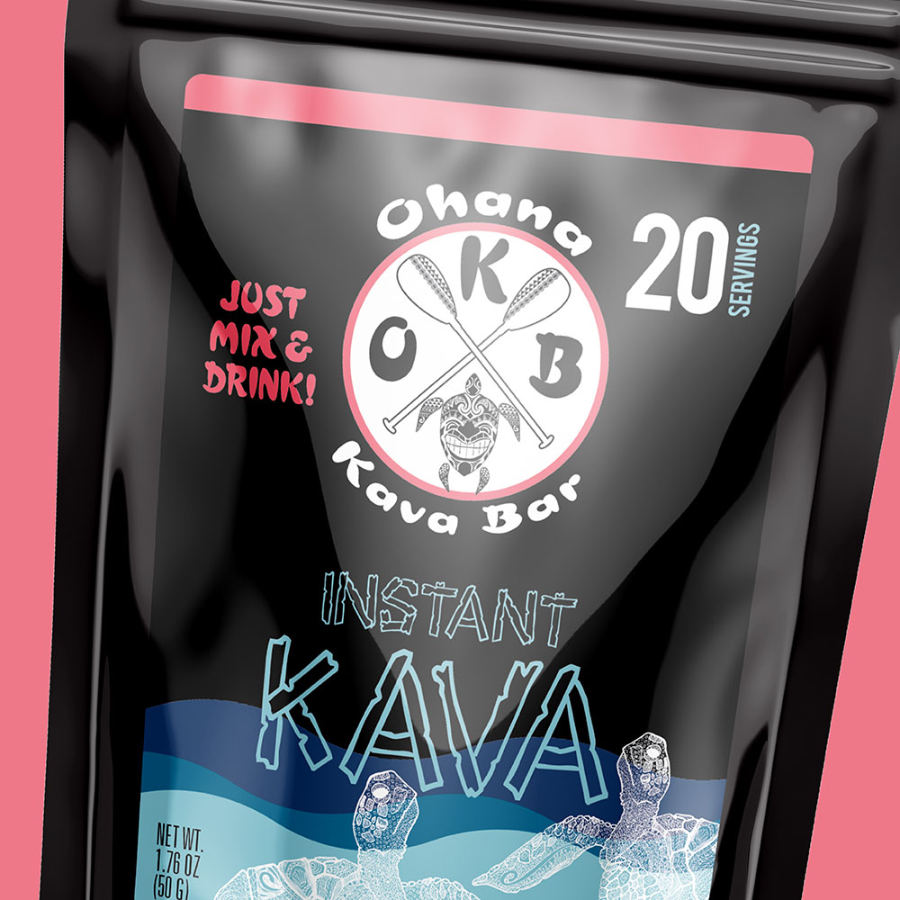instant kava food packaging design for Ohana kava bar