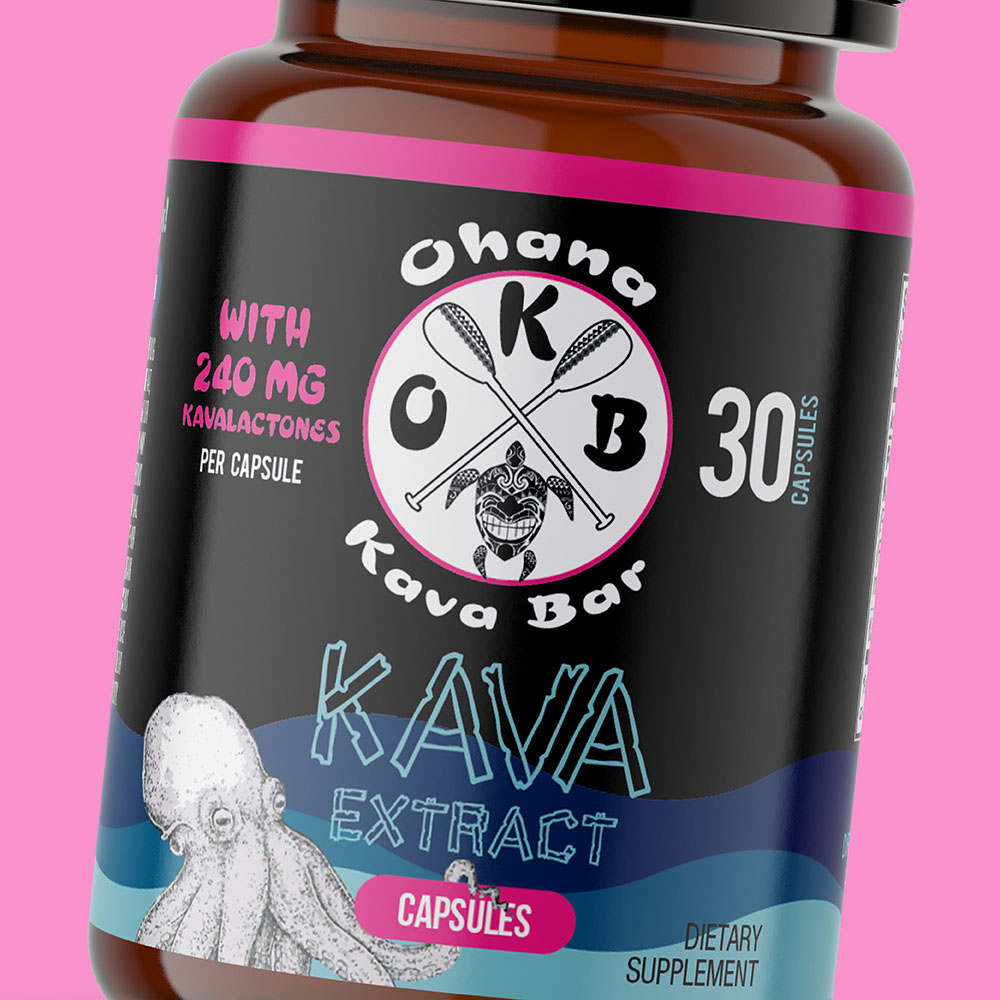 kava extract capsules food packaging design for Ohana kava bar