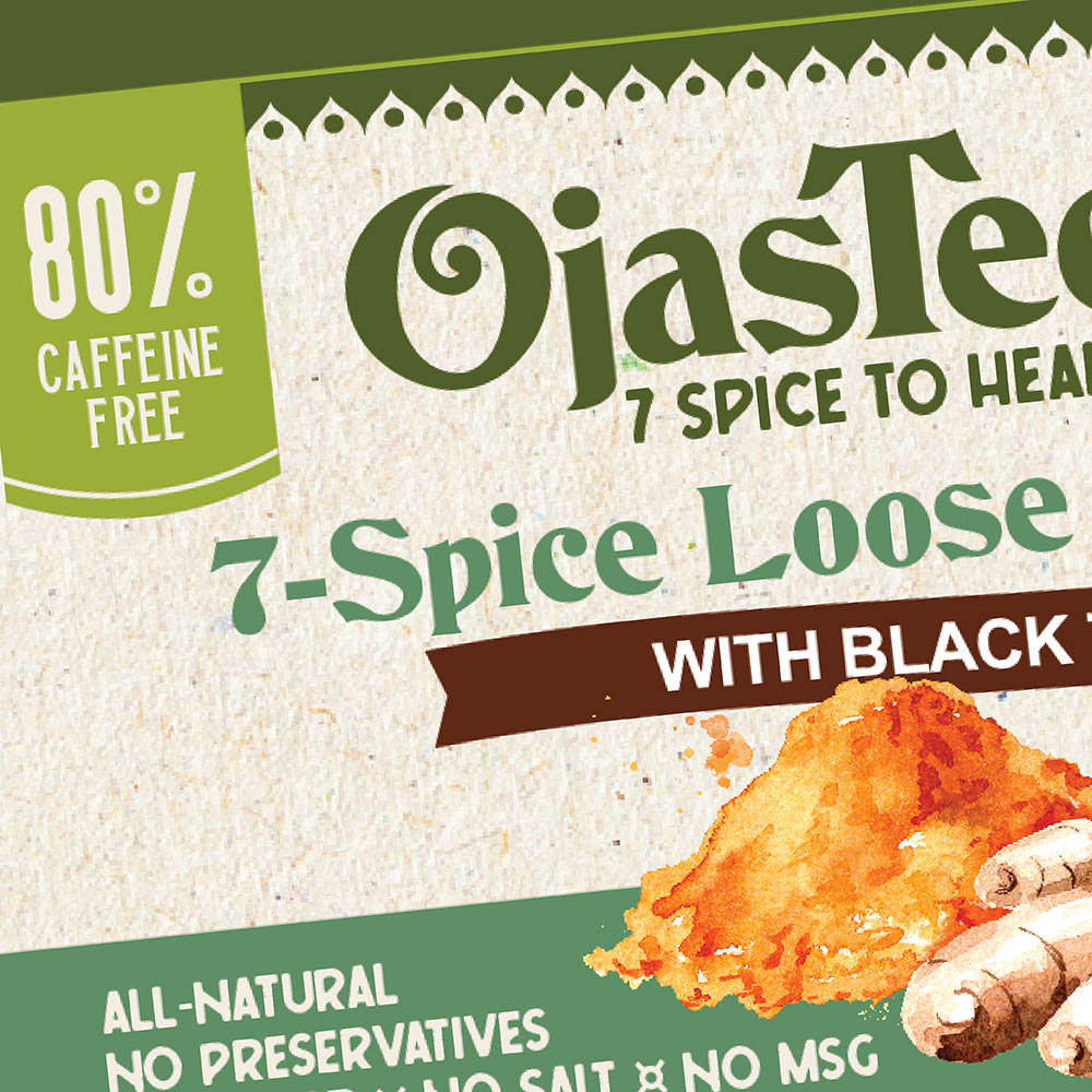 7-spice loose leaf tea food packaging design for ojastee