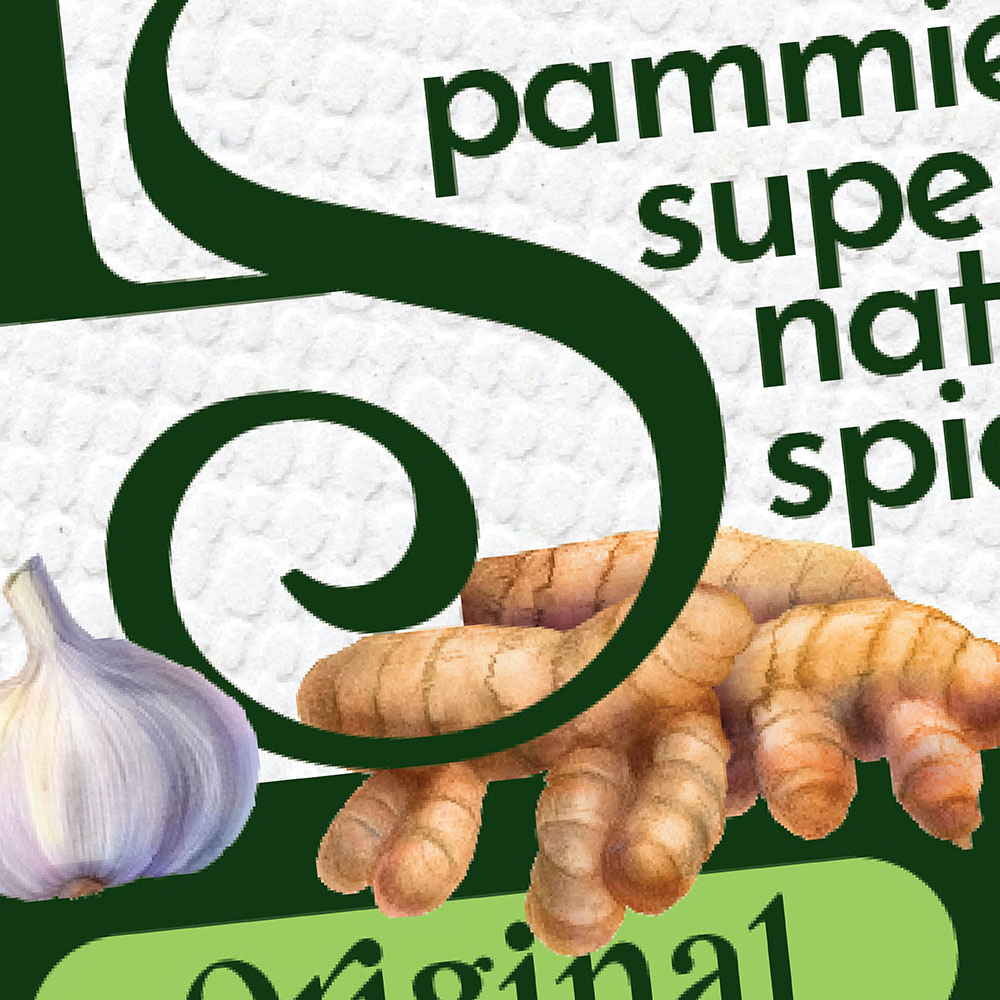 original blend food packaging design for pammies super natural spice
