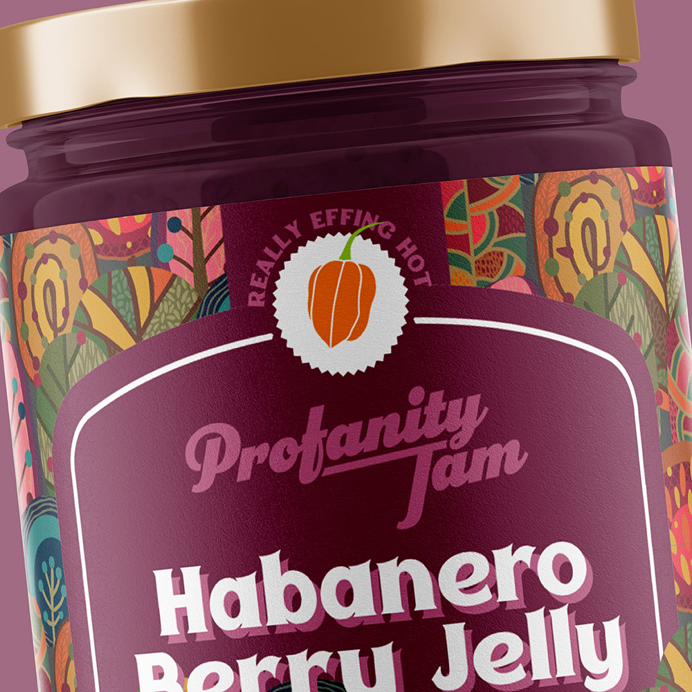 habanero berry jelly food packaging design for profanity jam