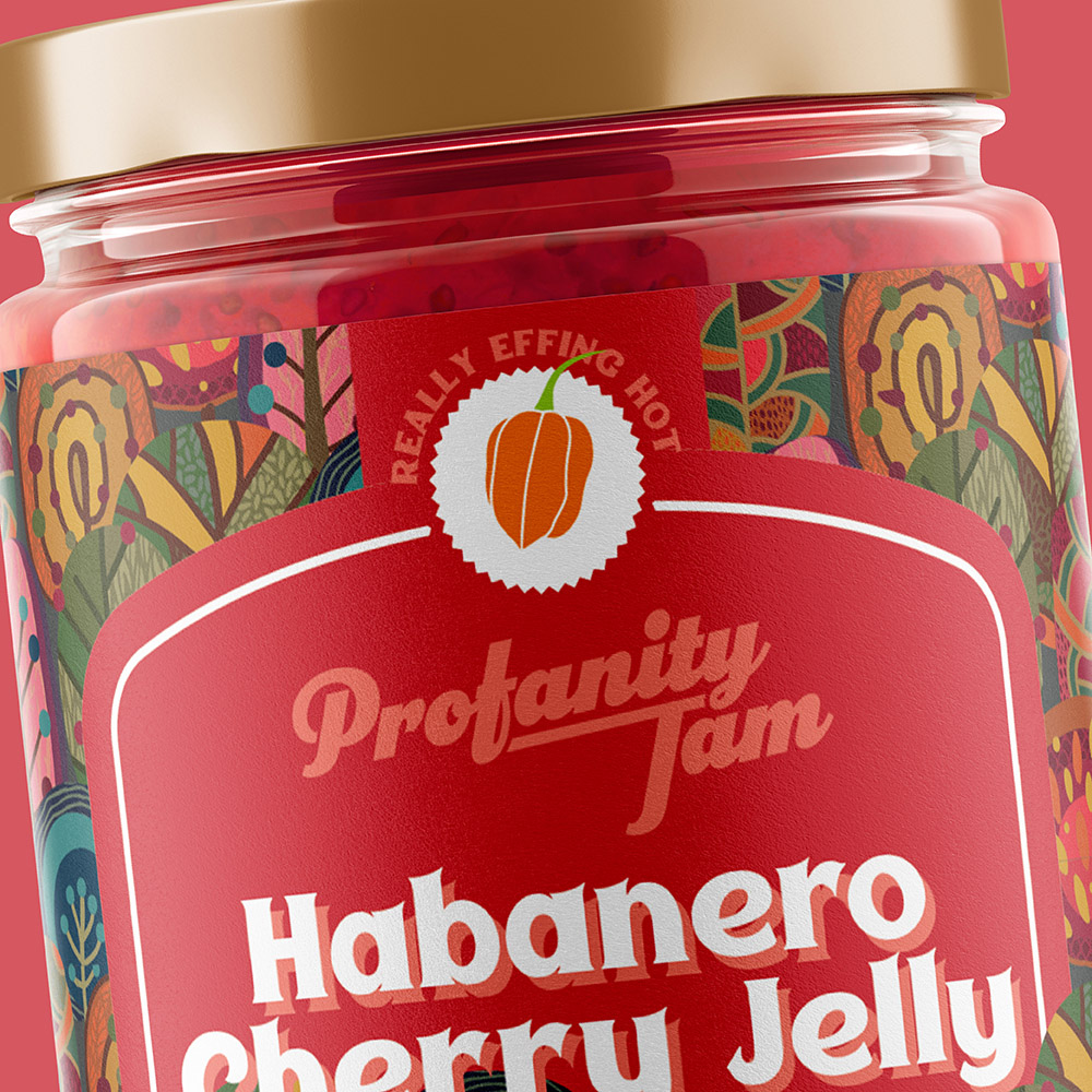 habanero cherry jelly food packaging design for profanity jam