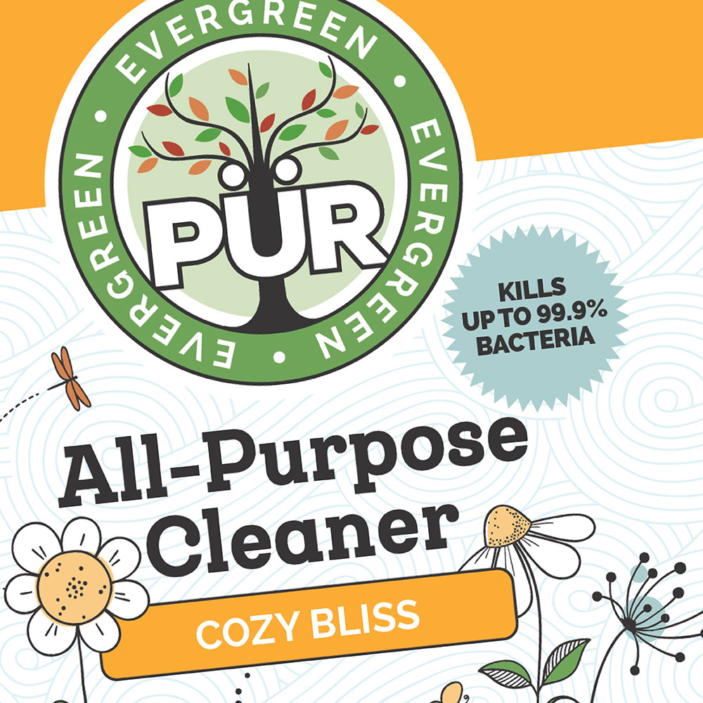 cozy bliss all-purpose cleaner packaging design for PurEvergreen