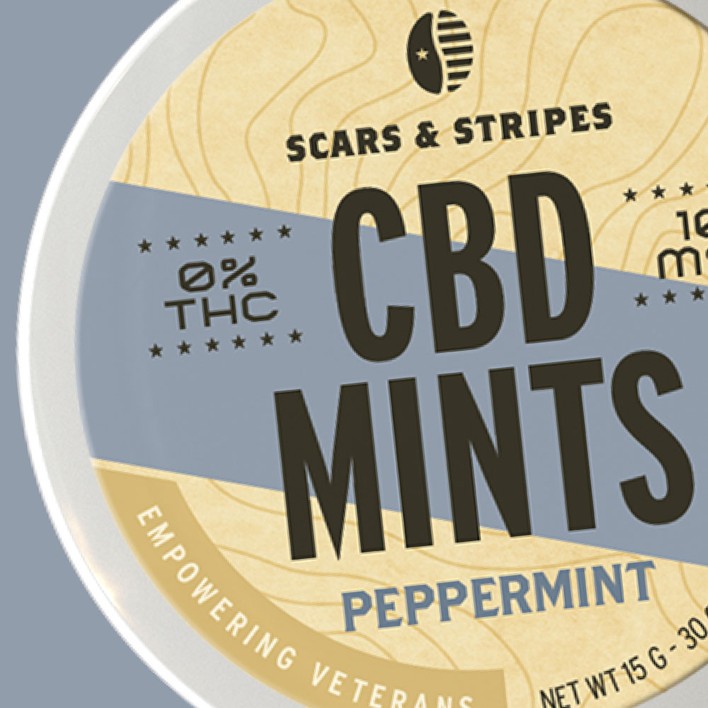 peppermint cbd mints cannabis packaging design for scars & stripes