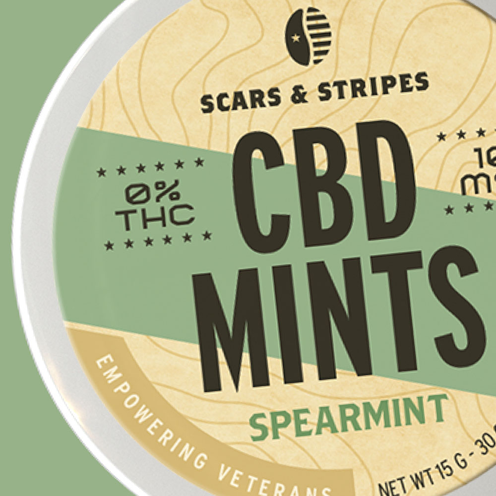 spearmint cbd mints cannabis packaging design for scars & stripes