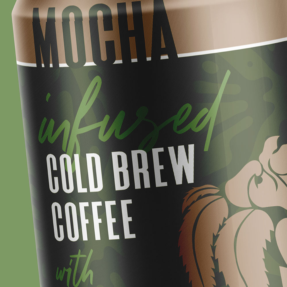 mocha cold brew coffee cannabis beverage packaging design for Thon