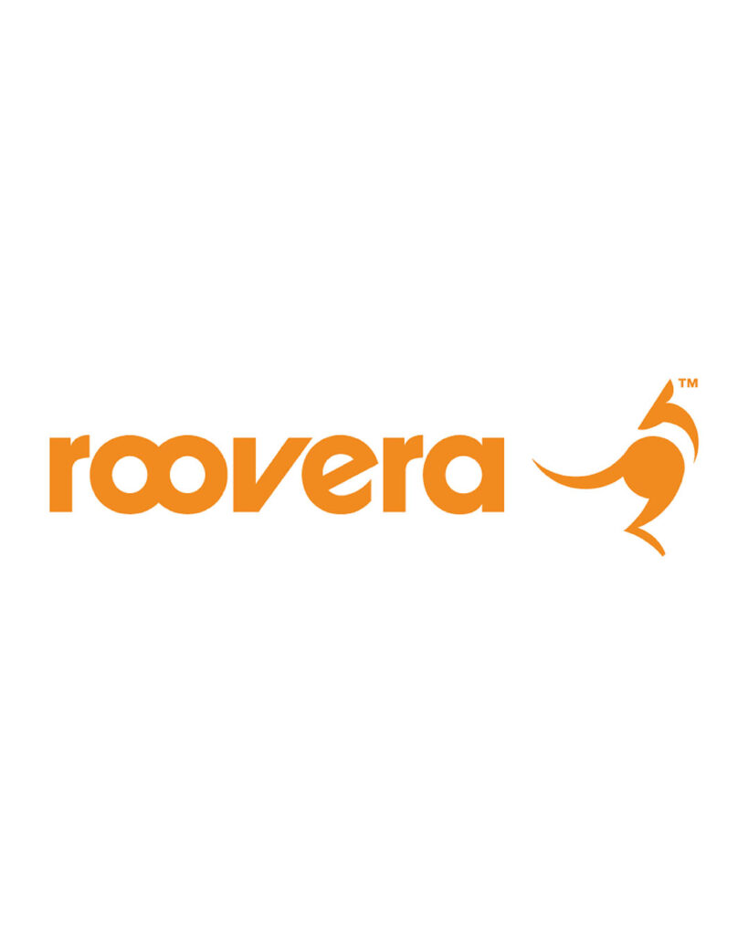 Company logo for Roovera, with the company name in lowercase orange text, and a simple stylized depiction of a kangaroo.