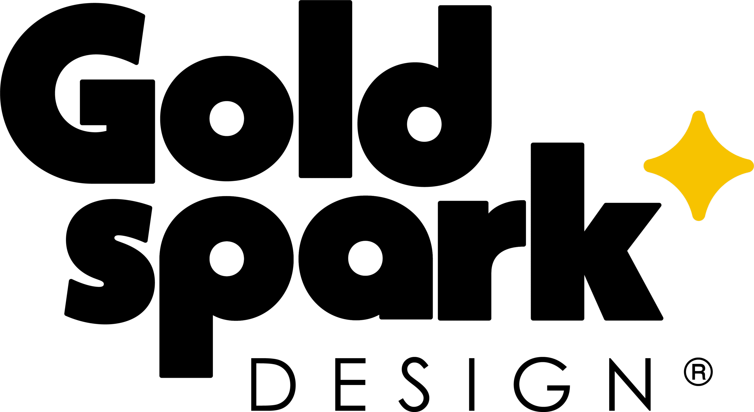 Logo for Gold Spark Design: company name stacked in stylized black block text, with a sparkle emoji following "Spark"